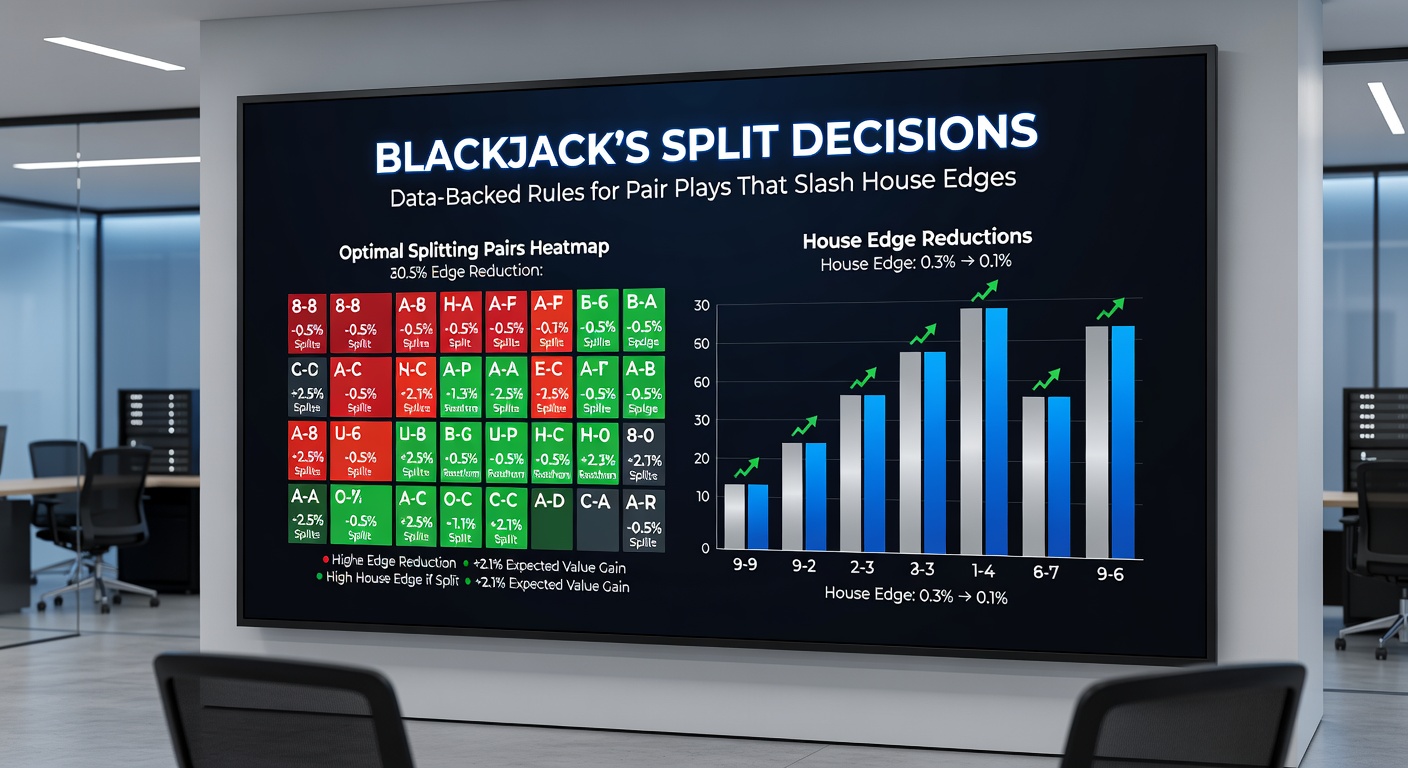 Detaillierte Blackjack-Strategietabelle mit Hervorhebung von Split-Optionen für verschiedene Paare und Dealer-Karten